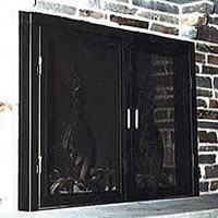 Projected fireplace door with screen